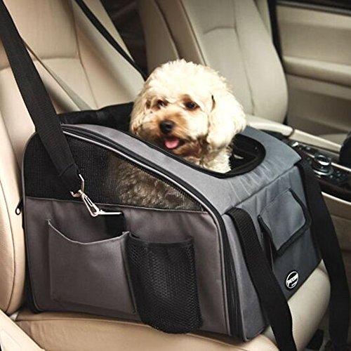 Pettom Pet Car Seat Carrier Airline Approved Dog Cat Lookout Booster Seat for Pets up to 15 lbs (Small, Grey)