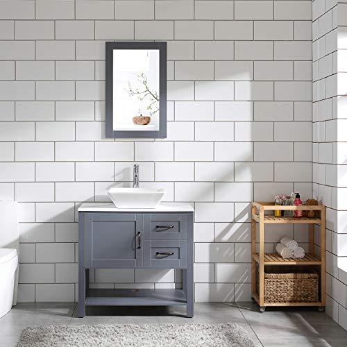 HOMECART 30 inch Gray Bathroom Vanity and Sink Combo Marble Pattern Top w/Mirror Faucet&Drain….