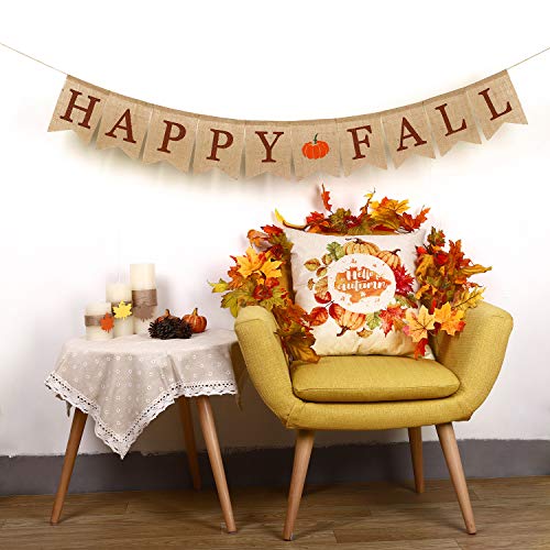 Whaline Happy Fall Pumpkin Burlap Banner Harvest Home Decor Bunting Flag Garland Party Thanksgiving Day Decoration