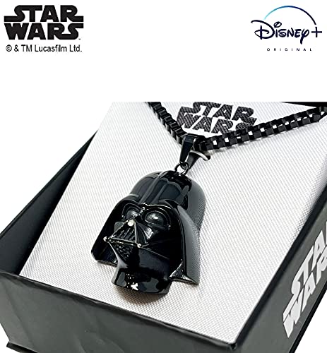 SalesOne International, LLC STAR WARS 3D DARTH VADER NECKLACE, Officially Licensed Darth Vader Black Plated Stainless Steel Pendant NECKLACE, 22