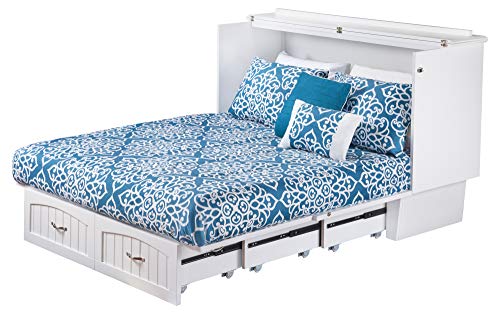 Atlantic Furniture Nantucket Murphy Bed Chest with Charging Station & Mattress, Queen, White