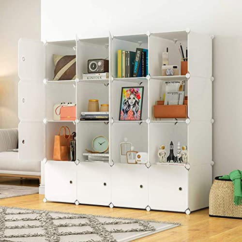 KOUSI Large Cube Storage -14"x18" Depth Cube (16 Cubes) Organizer Shelves Clothes Dresser Closet Storage Organizer Cabinet Shelving Bookshelf Toy Organizer, White