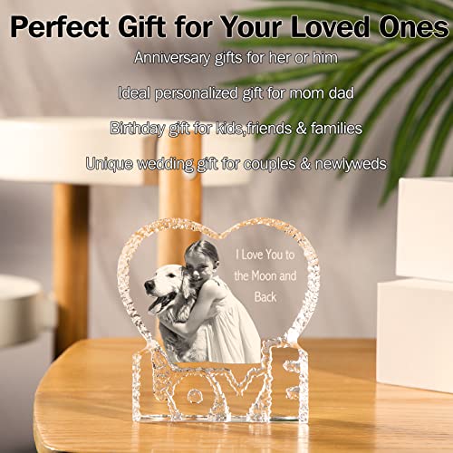 ERWEI 3D Crystal Photo Personalized Gifts with Your Own Picture Unique Father's Day Gift for Dad Grandpa from Son Daughter Laser Engraved Heart Crystal Picture Customized Gift for Birthday Anniversary