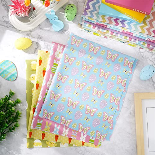 Whaline 12Pcs Easter Cotton Fabric Bundles 18 x 22 Inch Easter Bunny Egg Carrot Printed Fat Quarters Happy Easter Quilting Patchwork Squares Sewing Fabrics for DIY Handmade Crafting Home Party Decor