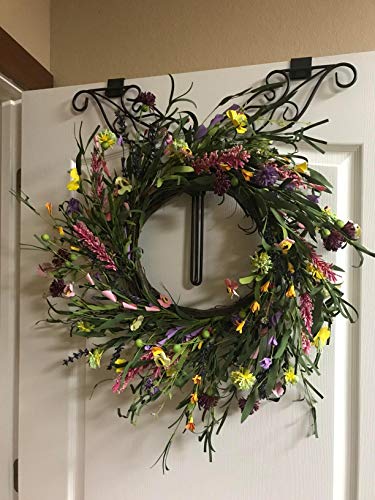 22 Inches Lavender Daisy Floral Twig Door Wreath with Springtime Faux Flower and Grapevine Wreath Base for Spring and Summer Front Door Decor