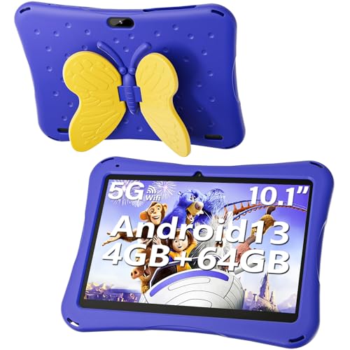 Tablet for Kids, 10 Inch Android 13 Kids Tablet, 4GB RAM+64GB ROM, Learning Toddler Tablet with Case, KIDOZ Pre-Installed, Parental Control, 5000mAh, YouTube, 5GWiFi, Educational Games(Blue)