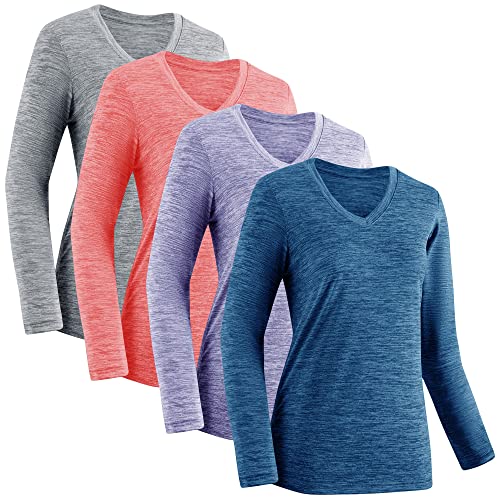 Moisture Wicking Shirts for Women Quick Dry Athletic Running Long Sleeve T Shirts Womens V Neck Workout Tops