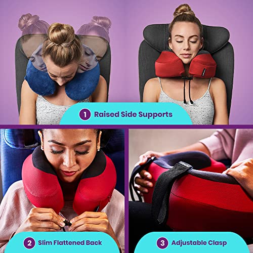 Evolution S3 Travel Neck Pillow by Cabeau - Memory Foam Neck Support, Adjustable Clasp, and Seat Strap Attachment - Comfort On-The-Go with Carrying Case For Airplane, Train, and Car (Jet Black)