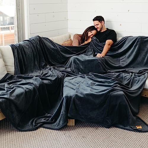 Big Blanket Co Original Stretch Smoke Grey | 120” x 120” (10' x 10') Extra Large Throw Blanket | Soft, Giant, Cozy Blanket That Fits The Whole Family | The Biggest, Best Gift Idea of 2023