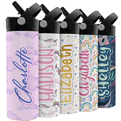 Personalized Water Bottle for Kids - 20 oz - 15 Design Options, Custom Water Bottle for Children - End of School Year Gifts, Pink Clouds