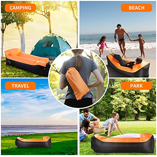 DOVO Outdoor Inflatable Lounger for Adult Air Sofa Hammock Portable Couch Foldable,Blow Up Beach Chair Waterproof Camping Accessories-Orange