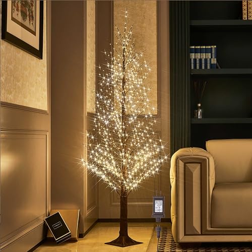 Hairui Lighted Brown Alpine Tree with 810L Warm White Fairy Lights 6FT, Christmas Tree with Lights for Indoor Outdoor Winter Home Christmas Party Decoration