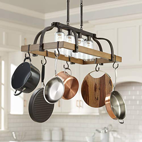 Eldrige Bronze Wood Finish Pot Rack Linear Pendant Chandelier Lighting 36 1/2" Wide Rustic Farmhouse Clear Seed Glass 4-Light Fixture Kitchen Island Dining Room House - Franklin Iron Works