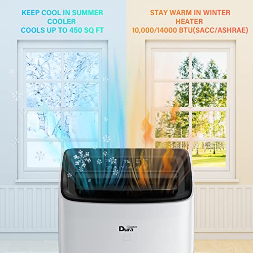 DuraComfort Cooling&Heating Portable Air Conditioners, 14000 BTU(Ashrae) /10400 BTU (SACC), Dehumidifier, Fan + WiFi Smart Control, Up to 500 Sq. Ft