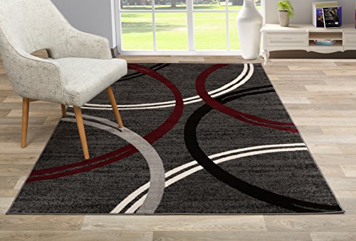 Rugshop Modern Wavy Circles Design Area Rug 5' 3" x 7' 3" Red