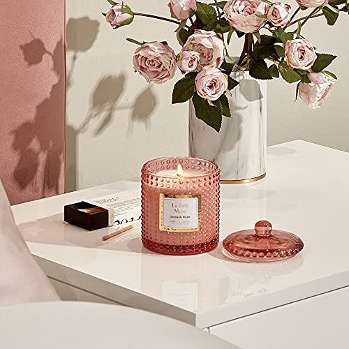 LA JOLIE MUSE Damask Rose Scented Candle, Mother Day Gift, Candles Gifts for Women, Pink Candles for Home Scented, 75 Hours Long Burning