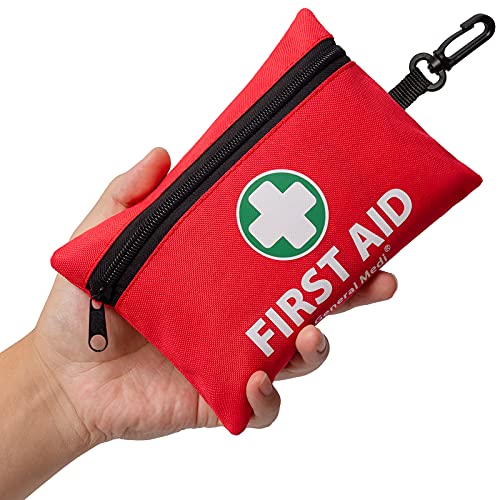 Mini First Aid Kit, 110 Piece Small First Aid Kit - Includes Emergency Foil Blanket, Scissors for Travel, Home, Office, Vehicle, Camping, Workplace & Outdoor (Red)