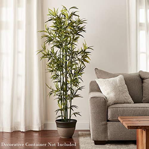 Home Pure Garden 6 Ft. Artificial Bamboo – Tall Faux Potted Indoor Floor Plant for Restaurant or Office Decor – Large and Lifelike (Green Trunk)