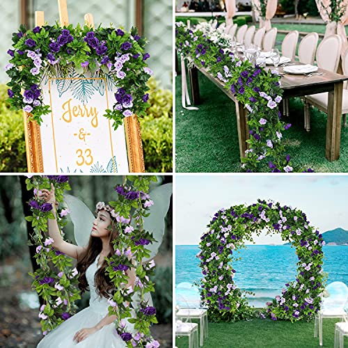 JUSTOYOU 2PCS Artificial Rose Vines Flowers Garland Hanging Silk Rose Vine Wedding Home Office Arch Arrangement Decoration 7.9FT(Purple)