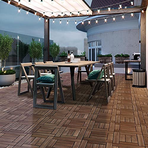 Topeakmart 27PCS Patio Deck Tiles Interlocking Wood Composite Decking Floor Tiles 12 x 12in Brown for Outdoor & Indoor Patio Garden Deck Poolside