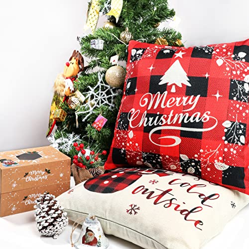 TDHDIKE Christmas Pillow Covers 18×18 Inch Set of 4 Farmhouse Christmas Pillow Covers Christmas Pillow Cases for Sofa Couch Christmas Decorations Throw Pillow Covers