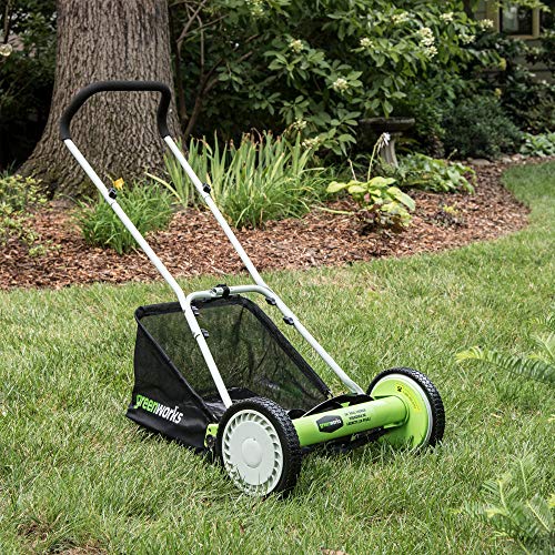 Greenworks 16-Inch Reel Lawn Mower with Grass Catcher 25052,Black/Green