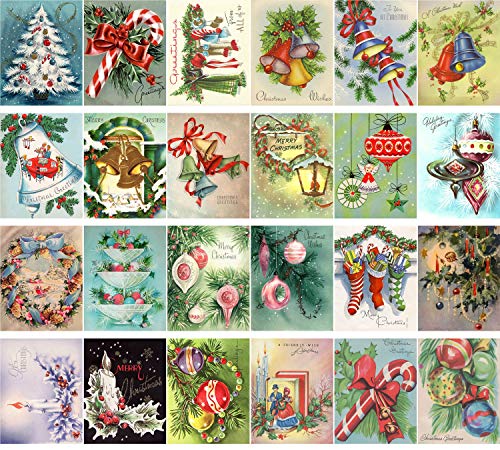 Vintage Christmas Greeting Cards 24pcs Christmas Tree Decorations and Ornaments Reprint Postcard Set