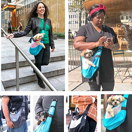 PocoPet Small Dog Sling Travel Carrier • Fits in Your Pocket • Mesh Ventilation, Adjustable Strap, Holds Pets Up to 10 Pounds (Bright Blue)