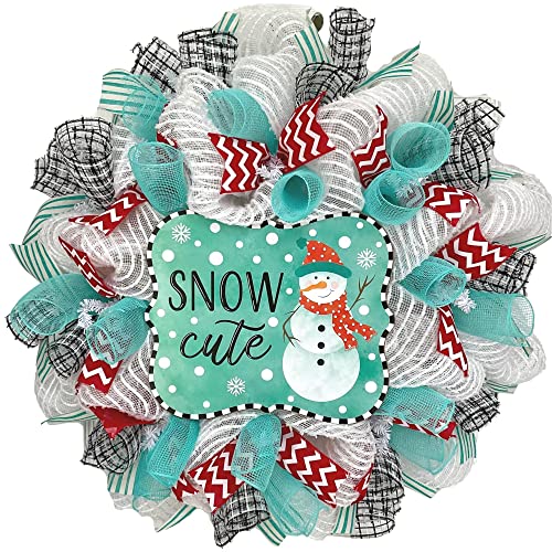 Snow Cute Snowman Winter or Christmas Handmade Deco Mesh Wreath