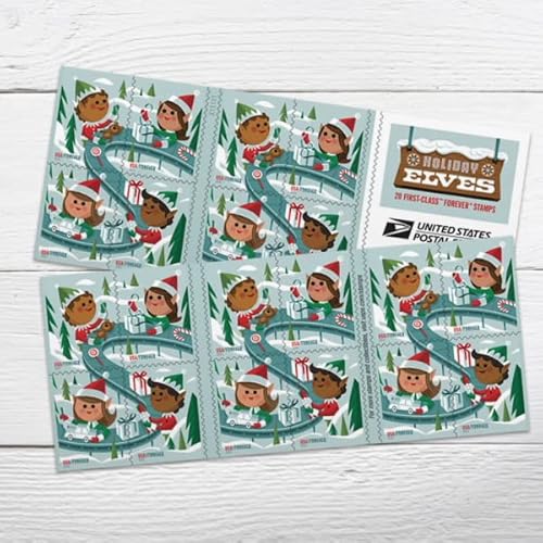 USPS Holiday Elves Forever Postage Stamps (1 Booklet, 20 Stamps)