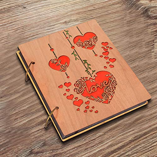 Calenzana 4x6 Love Photo Album Heart Wooden Picture Albums Book with 120 Pockets Wedding Anniversary Valentines Gifts