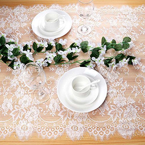 OurWarm 28 x 120 Inches Vintage Lace Wedding Table Runner, White Floral Lace Table Runners for Rustic Chic Wedding Reception Table Decor, Boho Wedding Bridal Shower Party Decorations