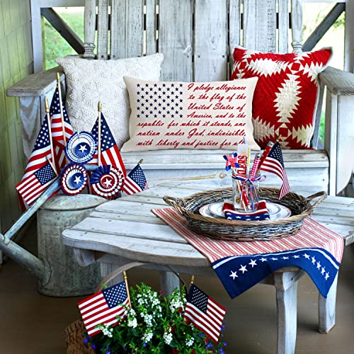 4th of July Lumbar Pillow Cover 12x20 Independence Day Decor The Pledge of Allegiance Patriotic Saying Memorial Day Holiday Decorations Throw Cushion Case for Home Sofa Couch Polyester Linen TH113