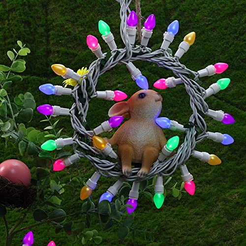 novrose Easter String Lights LED Multi Color Glass C3 Lights 50 Count Easter Pastel Light 120V UL Certified Connectable Outdoor String Light White Wire for Party Patio Home Easter Decor