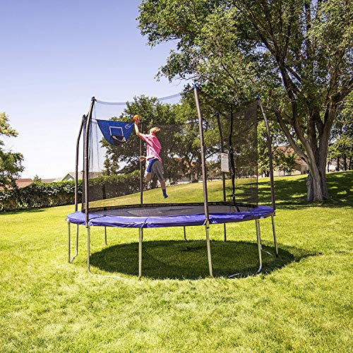 Skywalker Trampolines 12-Foot Jump N’ Dunk Trampoline with Enclosure Net - Basketball Trampoline, Blue