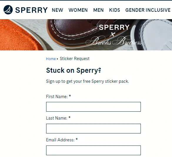 Request free stickers from Sperry