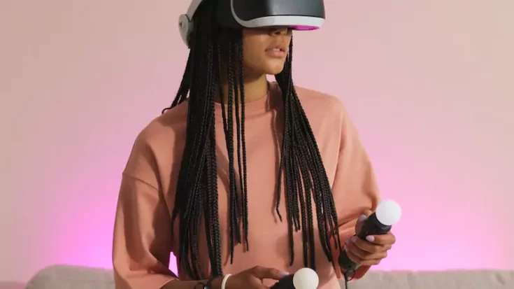 Braided hair woman playing playstation vr