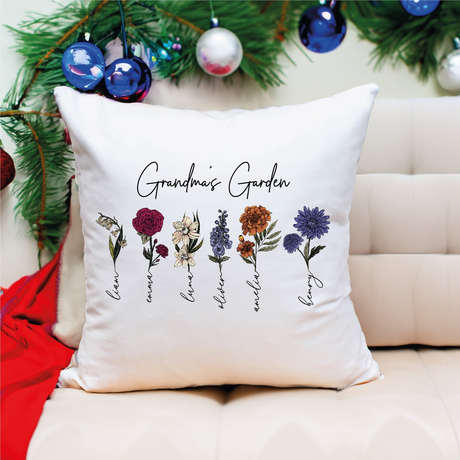 "Grandma's Garden" Pillow with Birthflowers