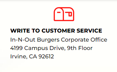 screenshot of in-n-out-burger mailing address