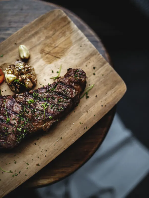 Closeup of food styling steak in rustic style