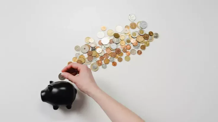 Person Putting Coin in a Piggy Bank