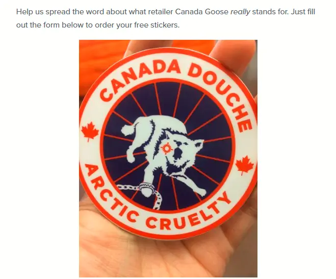 A screenshot from free stickers by mail page of peta.org